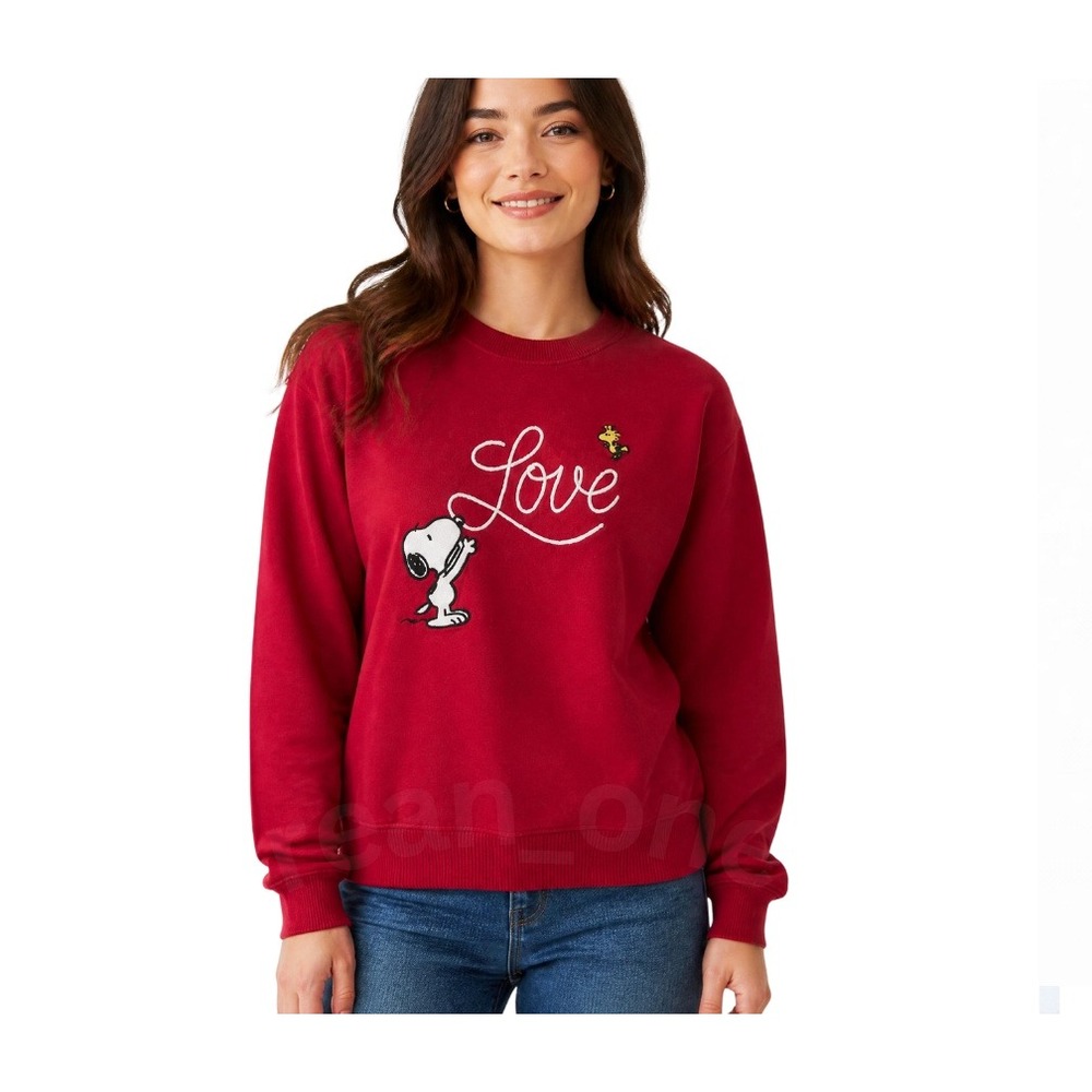 Peanuts Snoopy Woodstock Love Red Pullover Crewneck Sweater Women's Size Medium